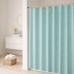 Vintage Woolworth Shower Curtain Vinyl Green White Squares Made in Taiwan